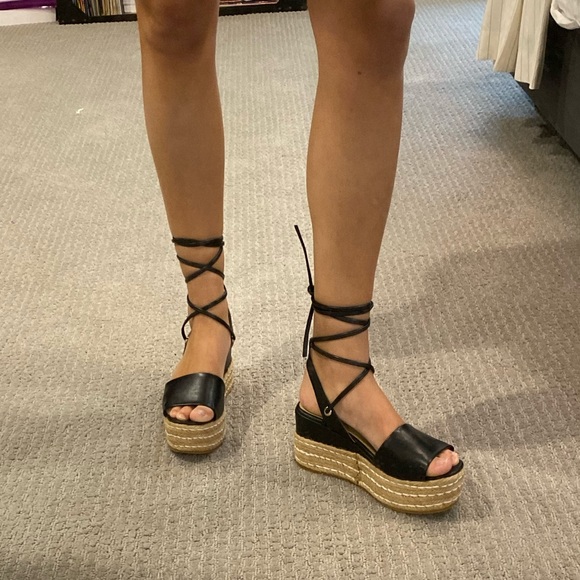 Seniorah Black Leather Wrap-Up Espadrilles - Picture 16 of 16